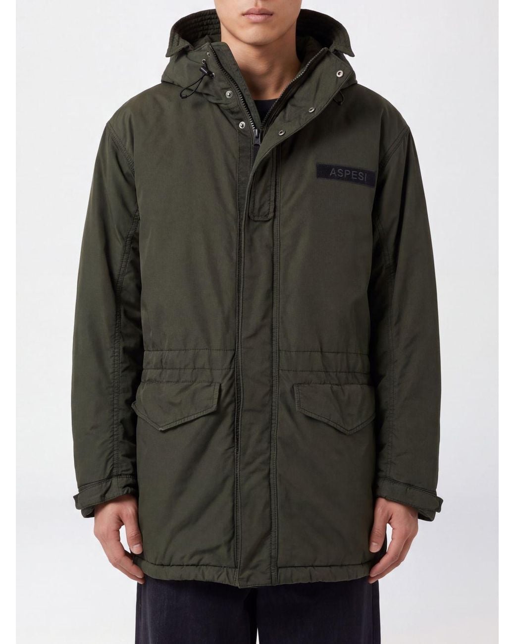 Aspesi Gray Windproof Technical Fabric Knee-Length Parka With Hood for men