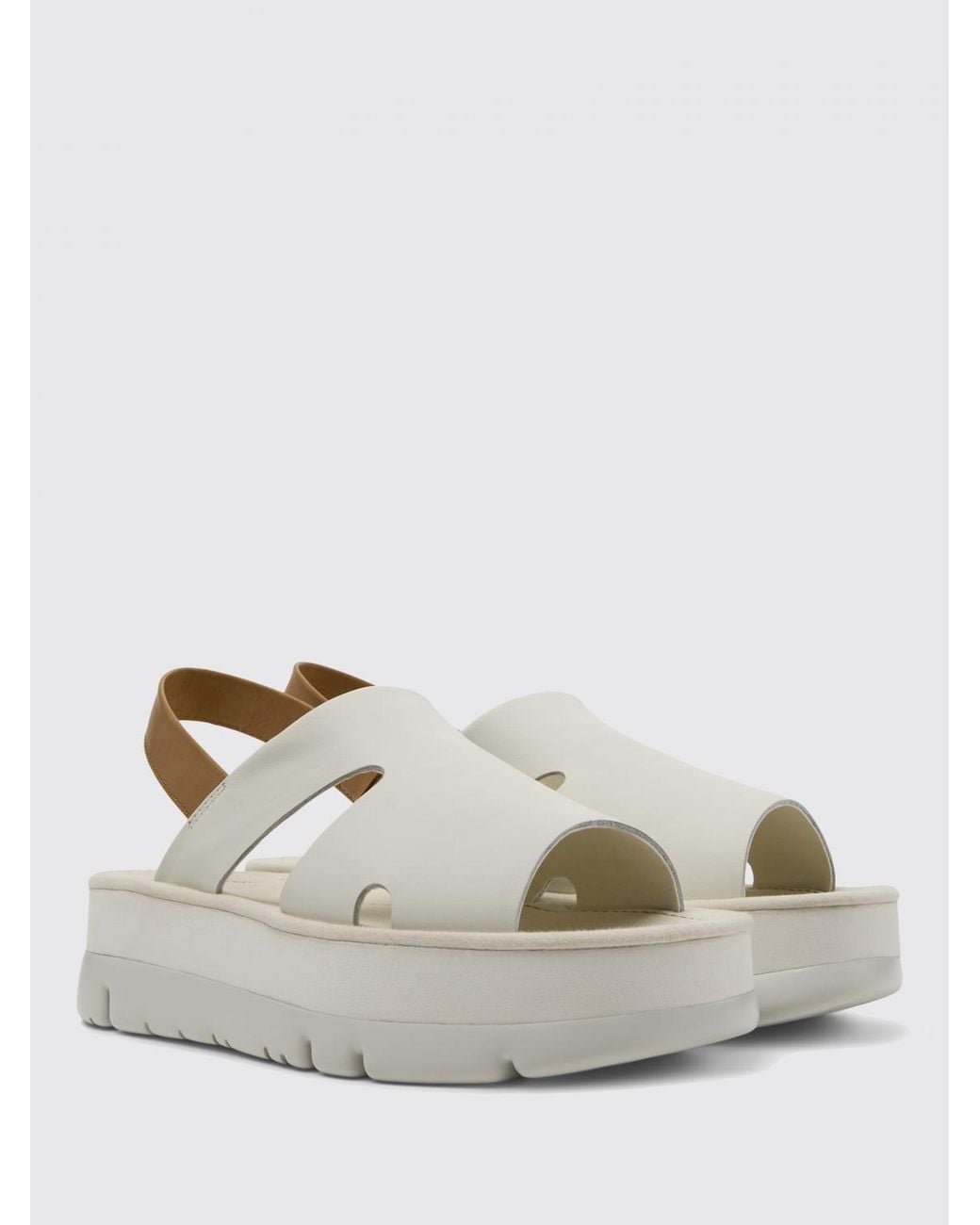 Camper White Beet Platform Sandal Leather
