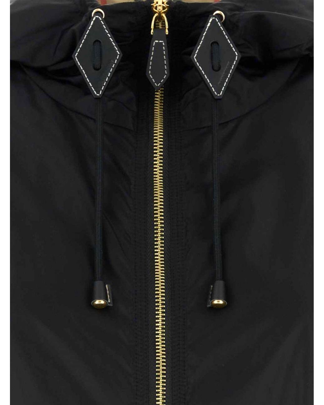 Burberry Blue Cropped Hooded Nylon Windbreaker Jacket With Zip Fastening