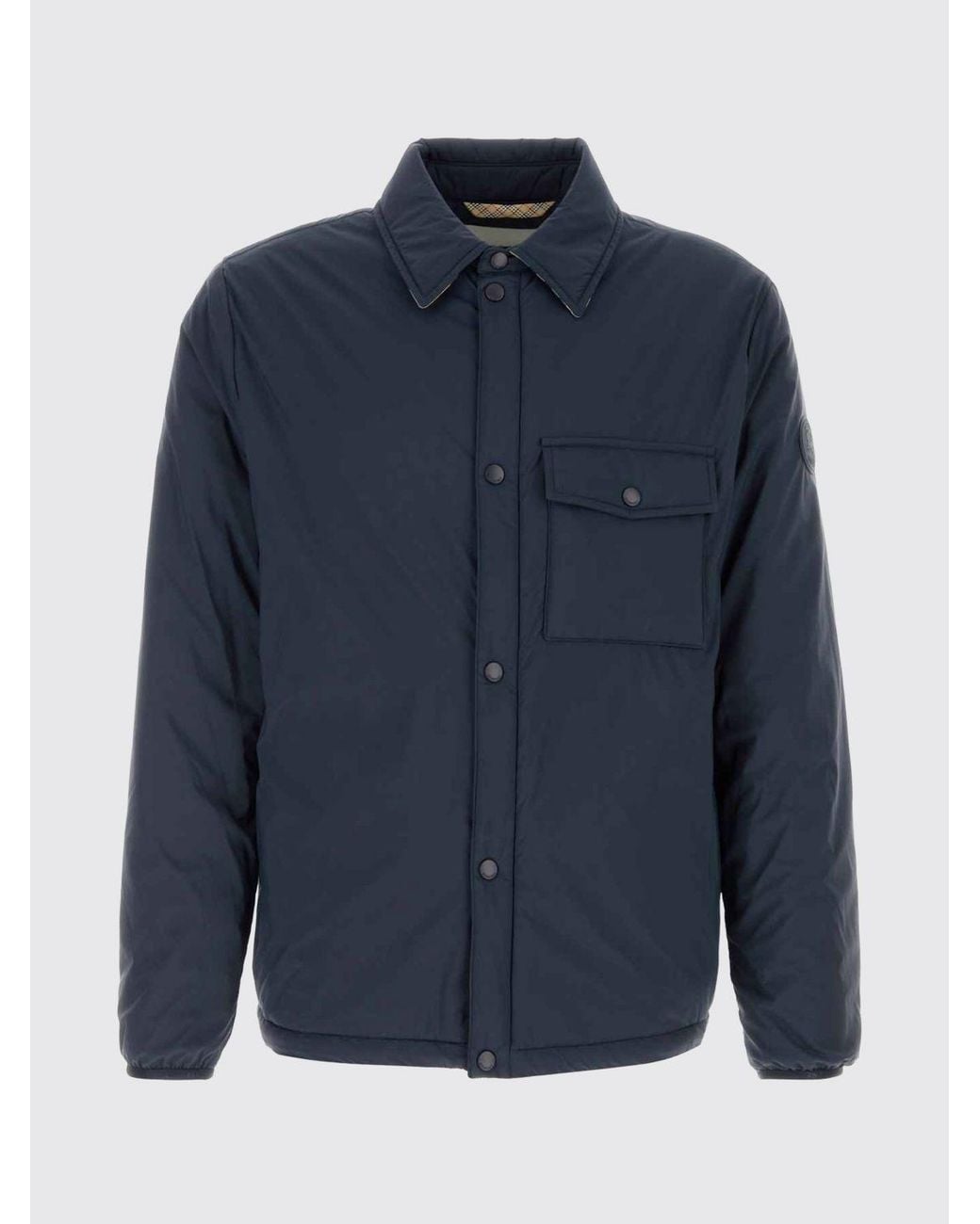 Burberry Blue Padded Nylon Shirt Jacket With Elasticated Cuffs for men