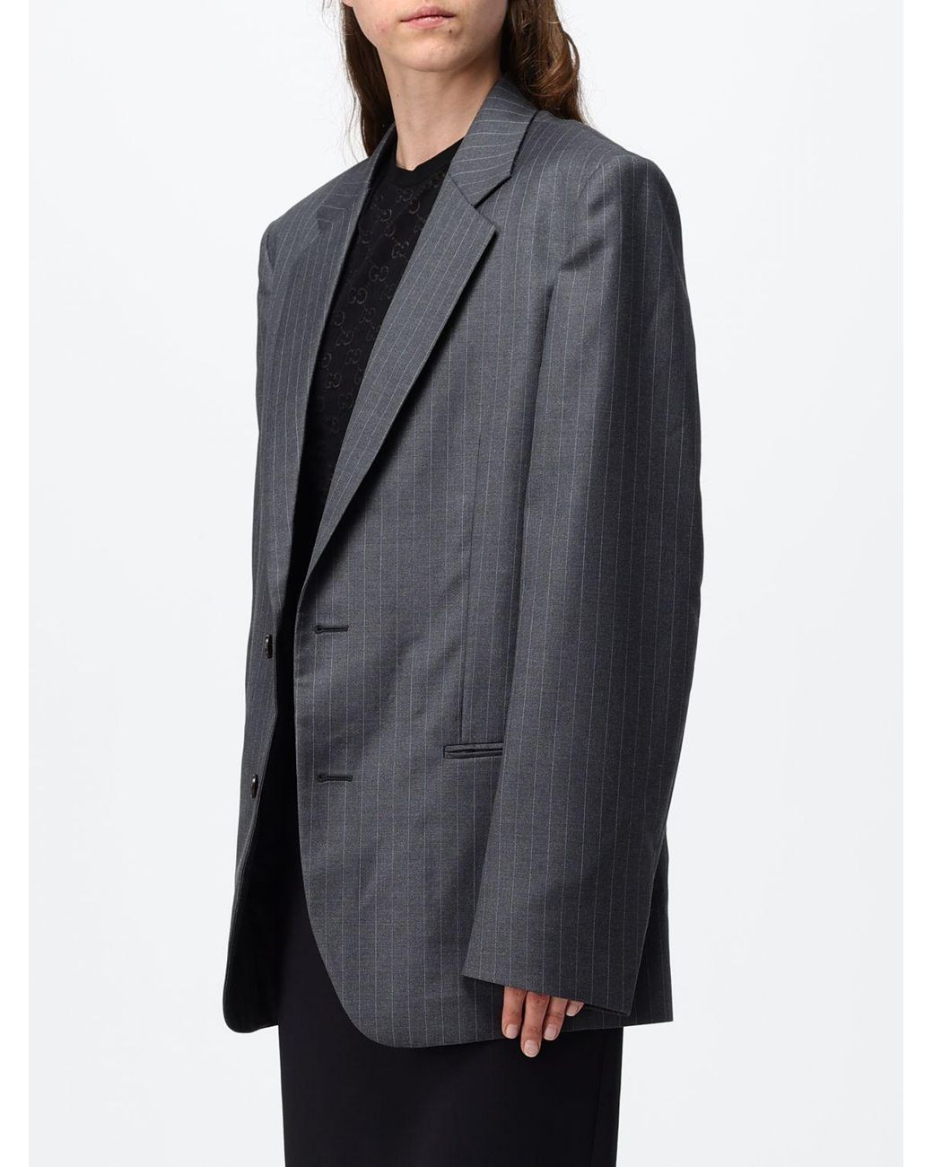 Gucci Gray Pinstripe Wool Single-Breasted Blazer With Peak Lapels