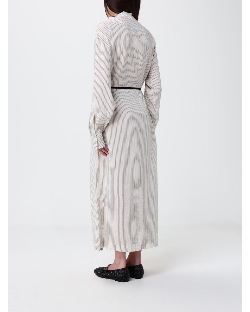 Barena White Striped Silk Blend Chemisier Dress