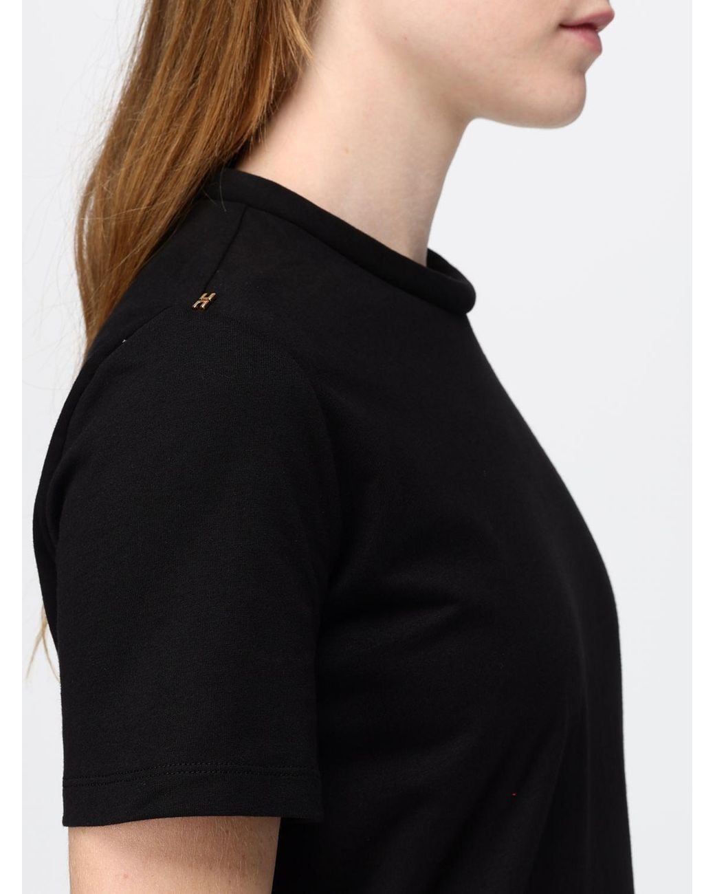 Elisabetta Franchi Black Cotton T-Shirt With Metallic Logo And Back Closure