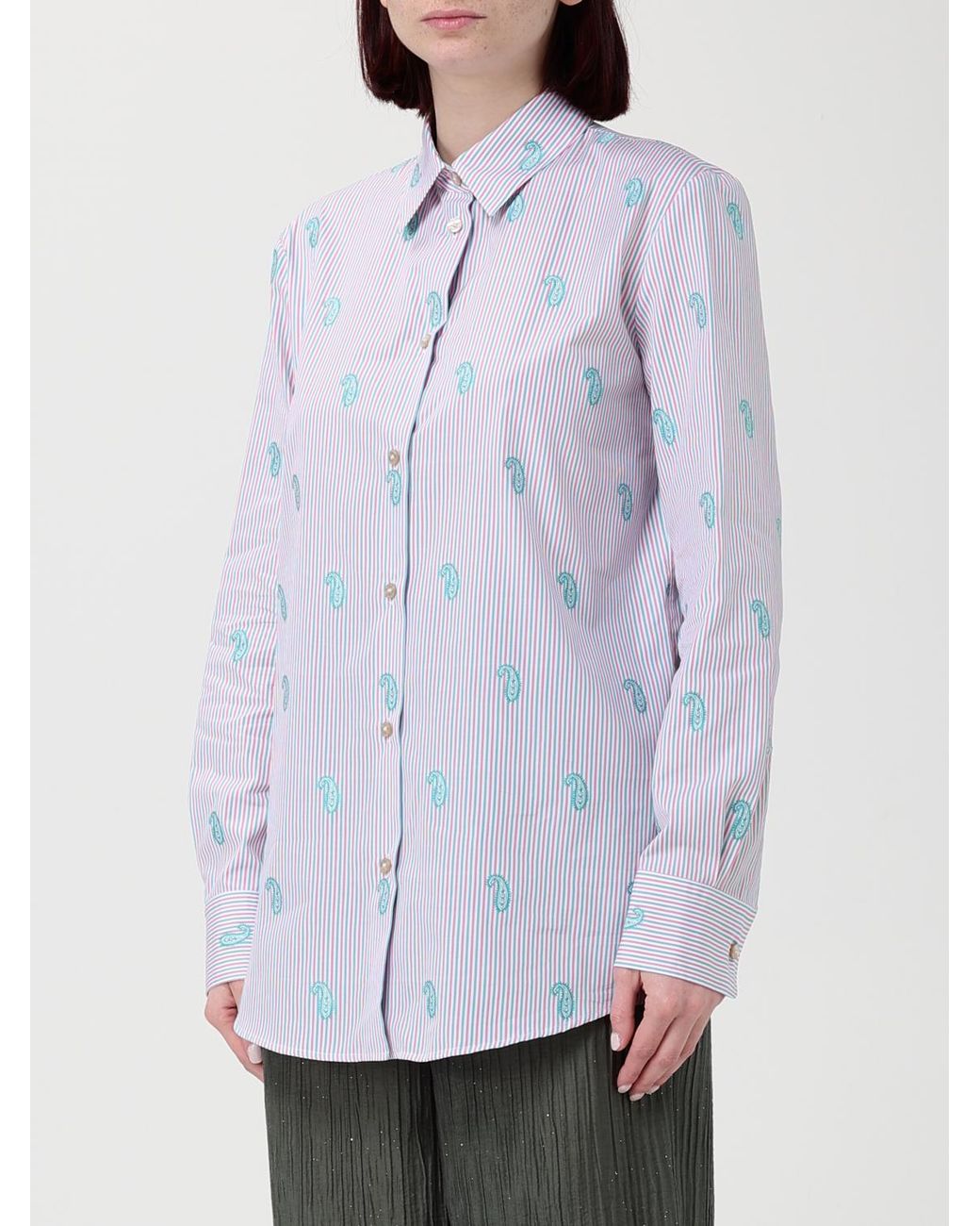 Camisa Casual De Seda A Rayas Con Estampado Paisley Etro de color Blue