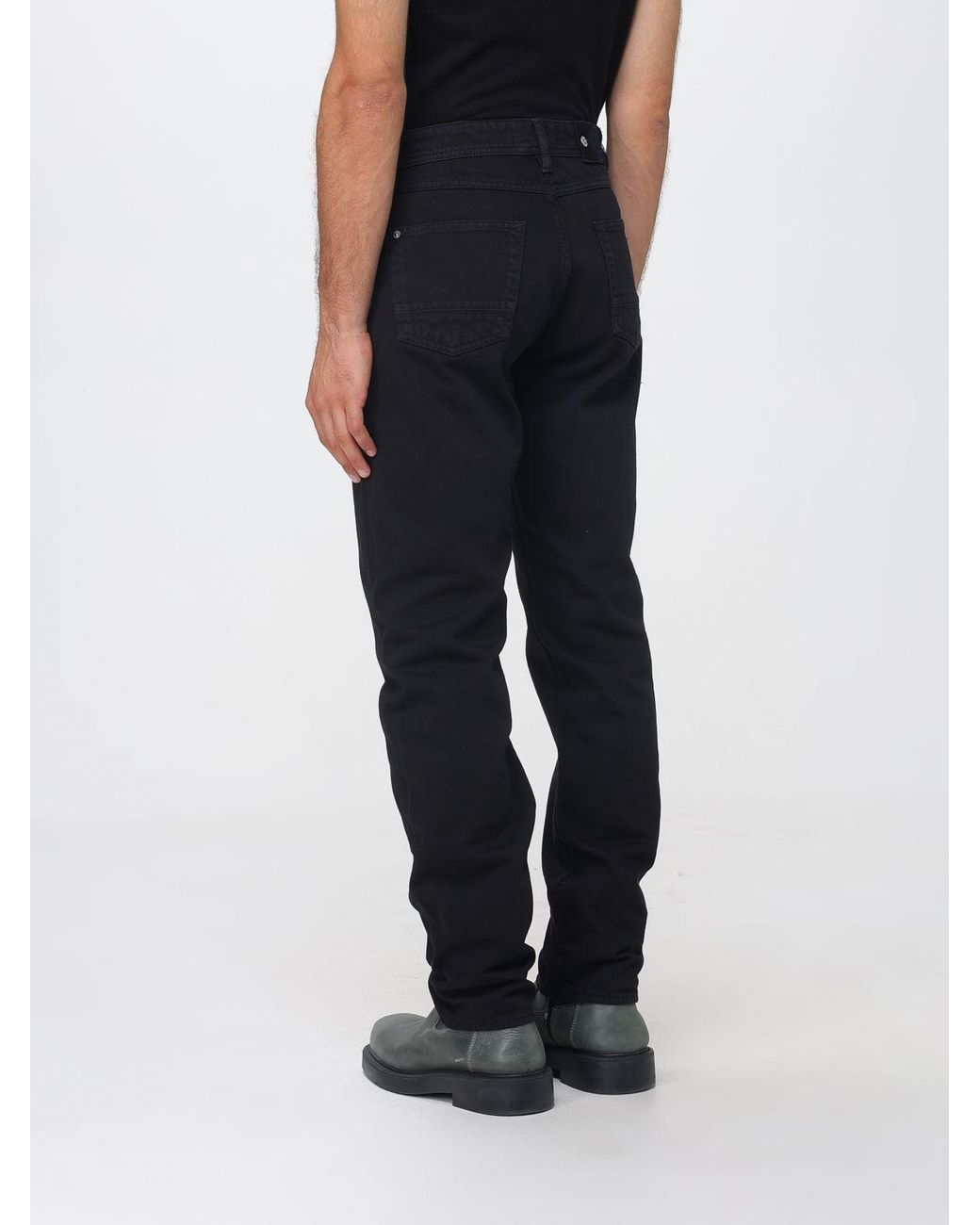Stone Island Black Slim Fit Cotton Denim Jeans With Compass Logo Patch for men