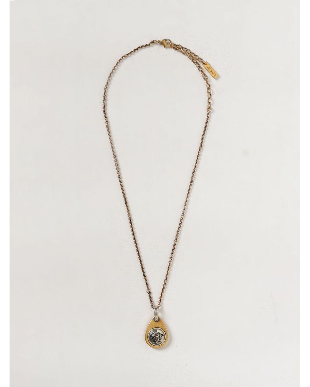 Versace Natural Two-Tone Brass Choker Necklace With Abstract Design for men