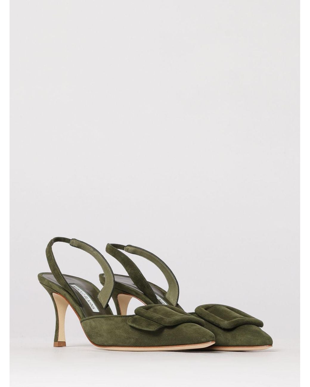 Manolo Blahnik Natural Maysli Suede Slingback Pumps With Decorative Buckle