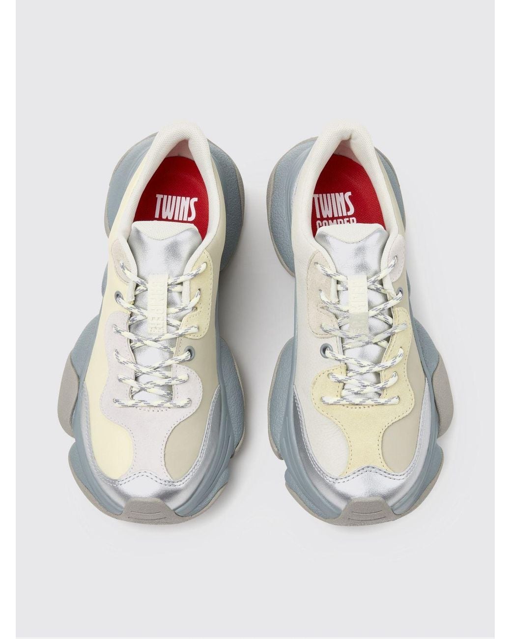Camper White Twins Bicolour Calfskin Leather Trainers With Vibram Sole