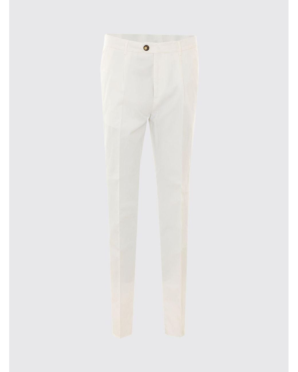 Brunello Cucinelli White Slim Fit Tailored Cotton Trousers for men