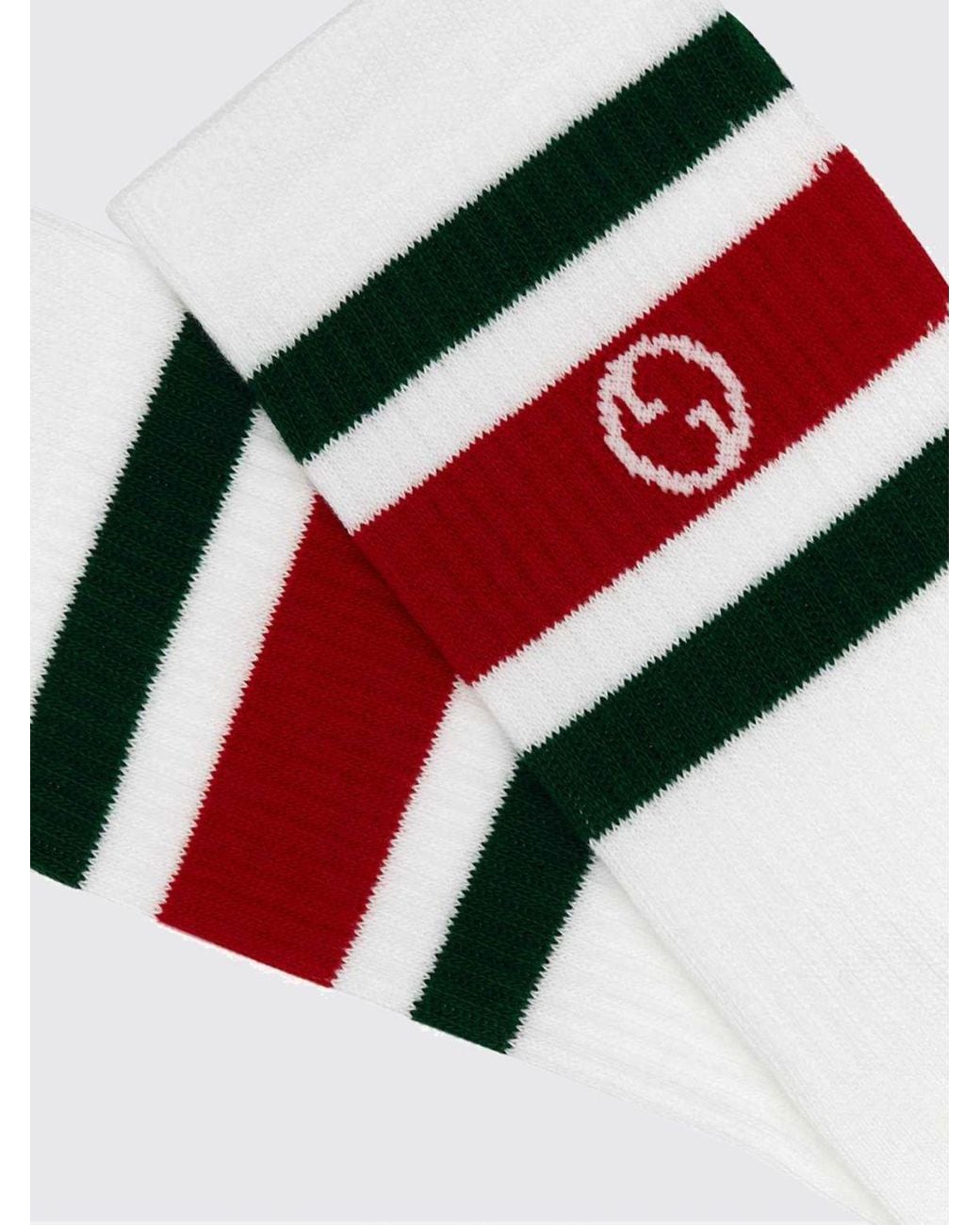 Gucci White Striped Gg Monogram Cotton-Blend Socks