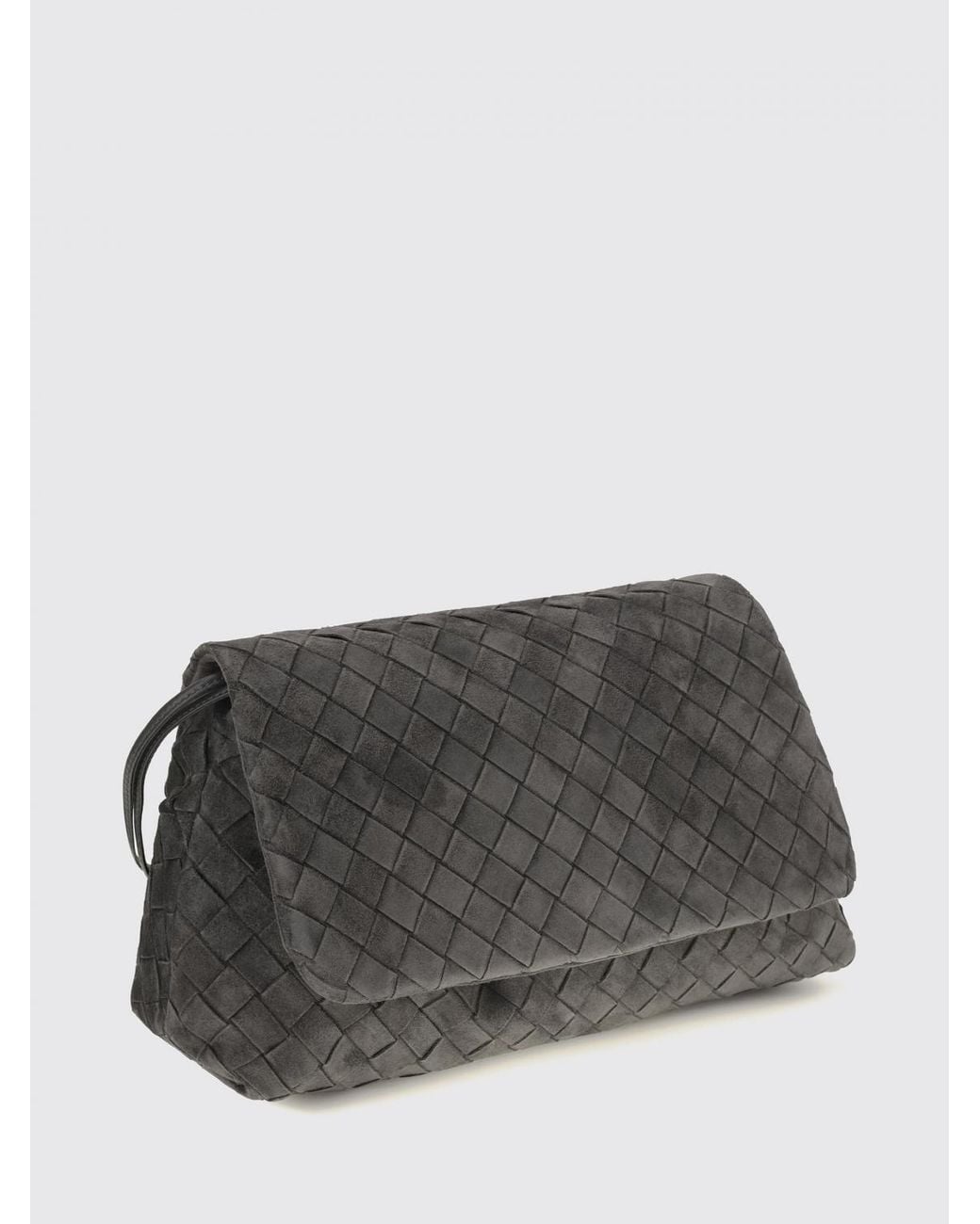 Bottega Veneta Gray Giorno Woven Calfskin Shoulder Bag With Flap Closure