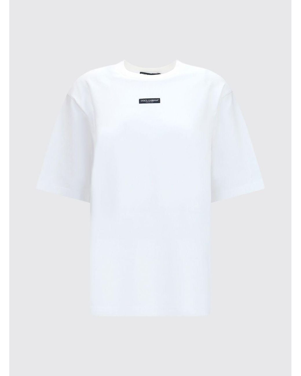 Dolce & Gabbana White Dolce &Amp Gabbana Cotton Crewneck T-Shirt With Contrast Logo And Dropped Shoulders