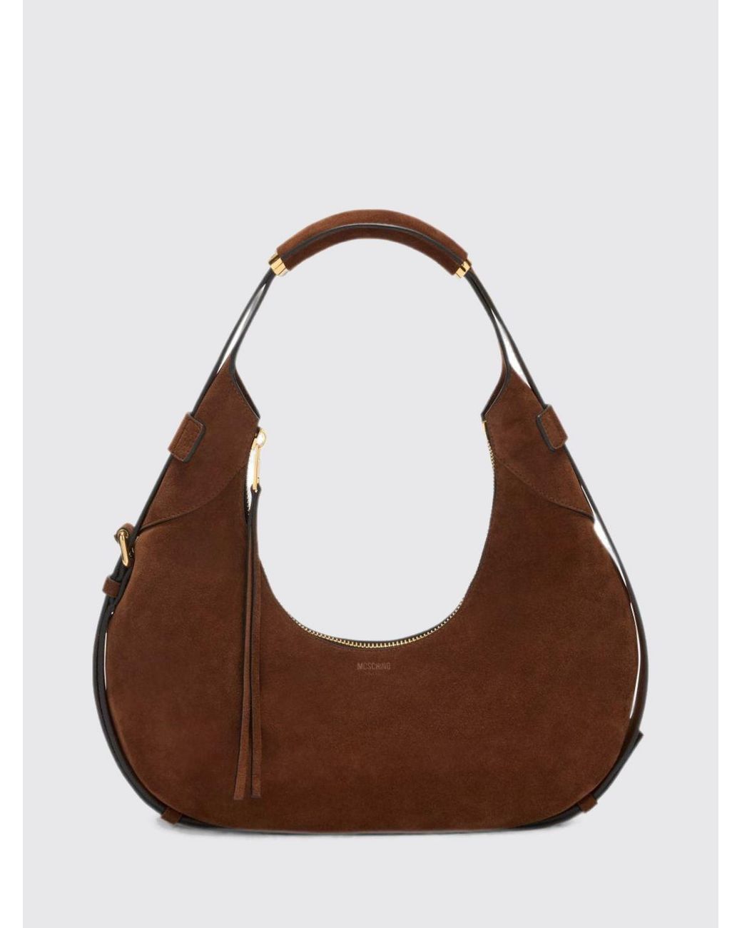 Moschino Couture Brown Suede Calfskin Shoulder Bag With Logo