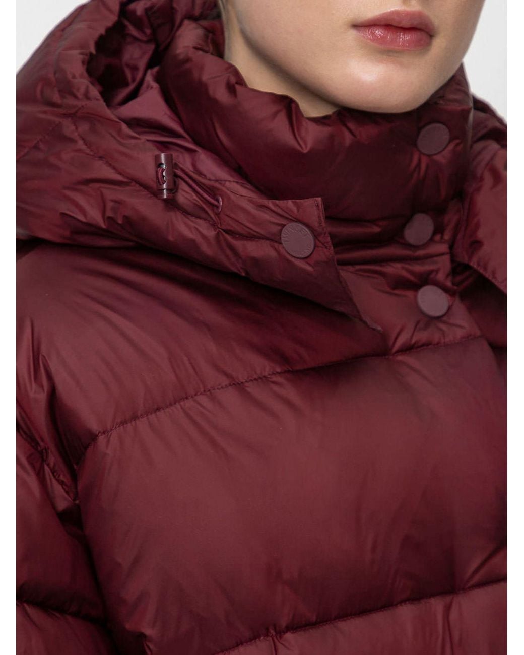 Twinset Red Short Quilted Nylon Puffer Jacket With Hood And Peak Lapels