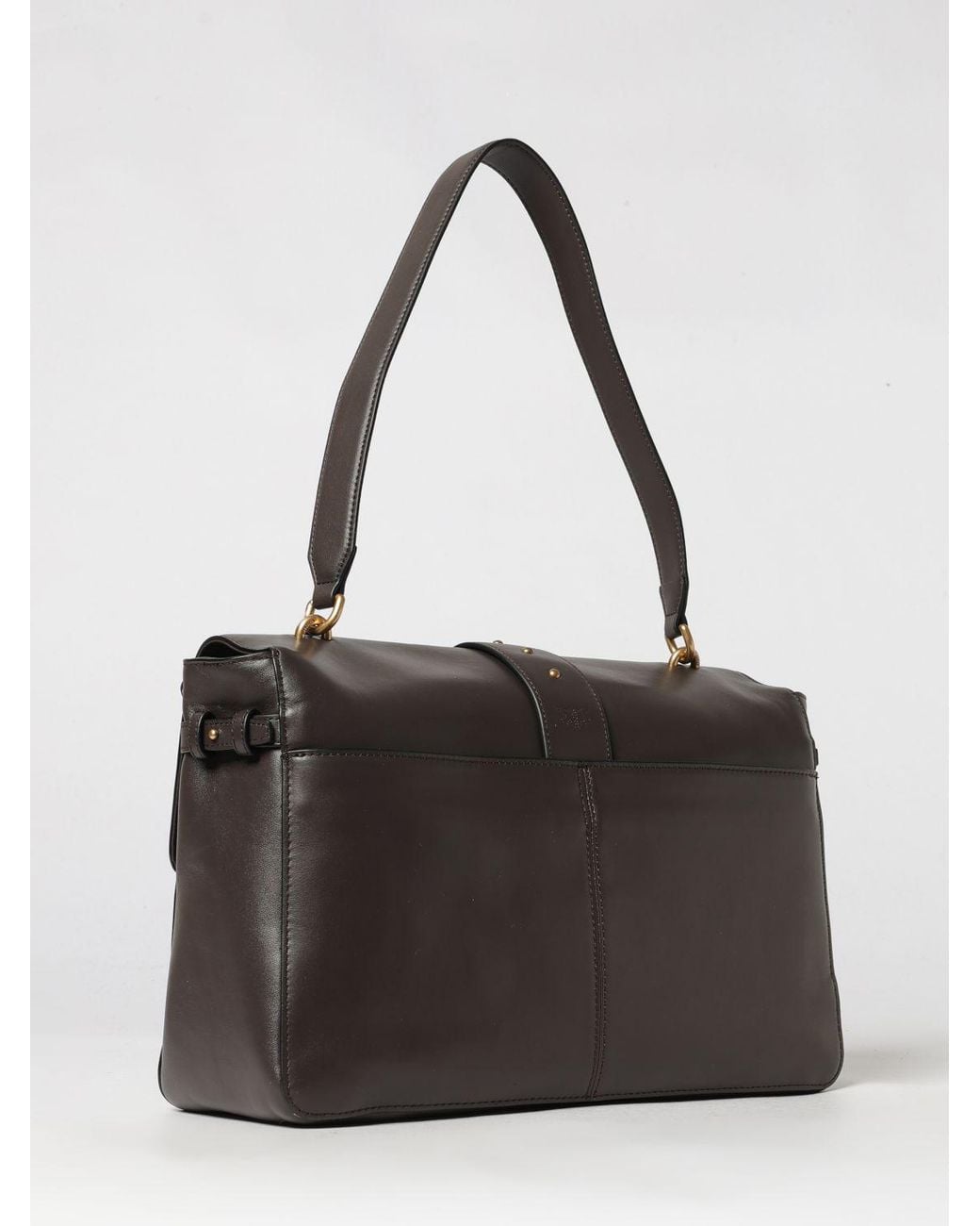 Pinko Black Extra Love Bag One Slouchy Smooth Leather Shoulder Bag With Logo