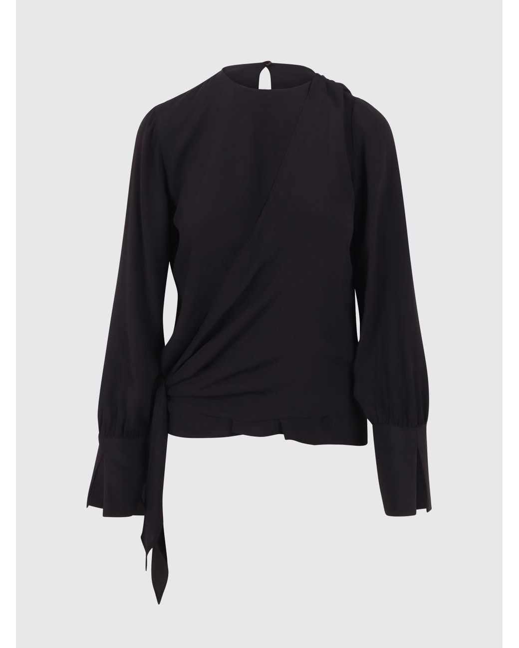 FEDERICA TOSI Blue Draped Viscose Blouse With Ruched Shoulders And Belt