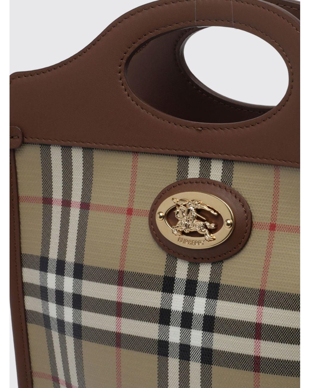Burberry Brown Pocket Mini Vintage Check Canvas And Leather Tote Bag