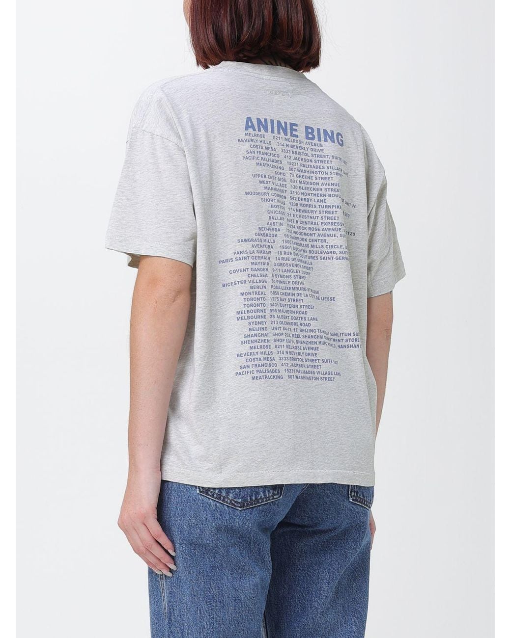 Anine Bing Gray Cotton T-Shirt With Slogan Print And Dropped Shoulders