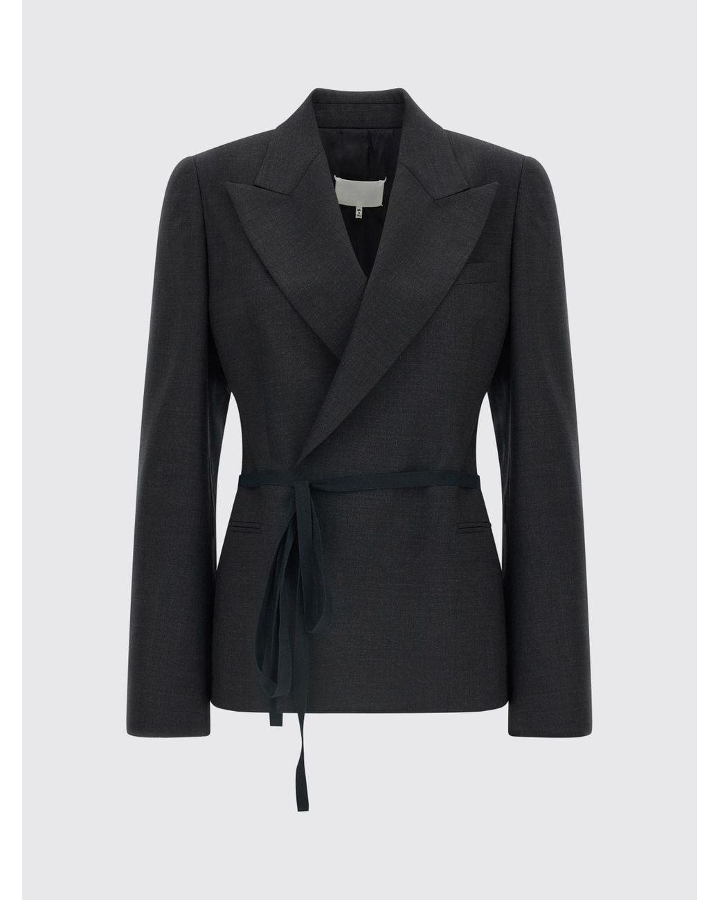 Maison Margiela Blue Short Robe-Style Wool Blazer With Peak Lapels And Belt