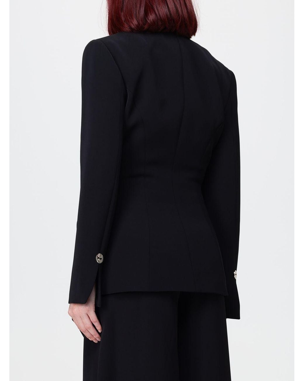 SIMONA CORSELLINI Black Single-Breasted Crêpe Blazer With Adjustable Waist Belt