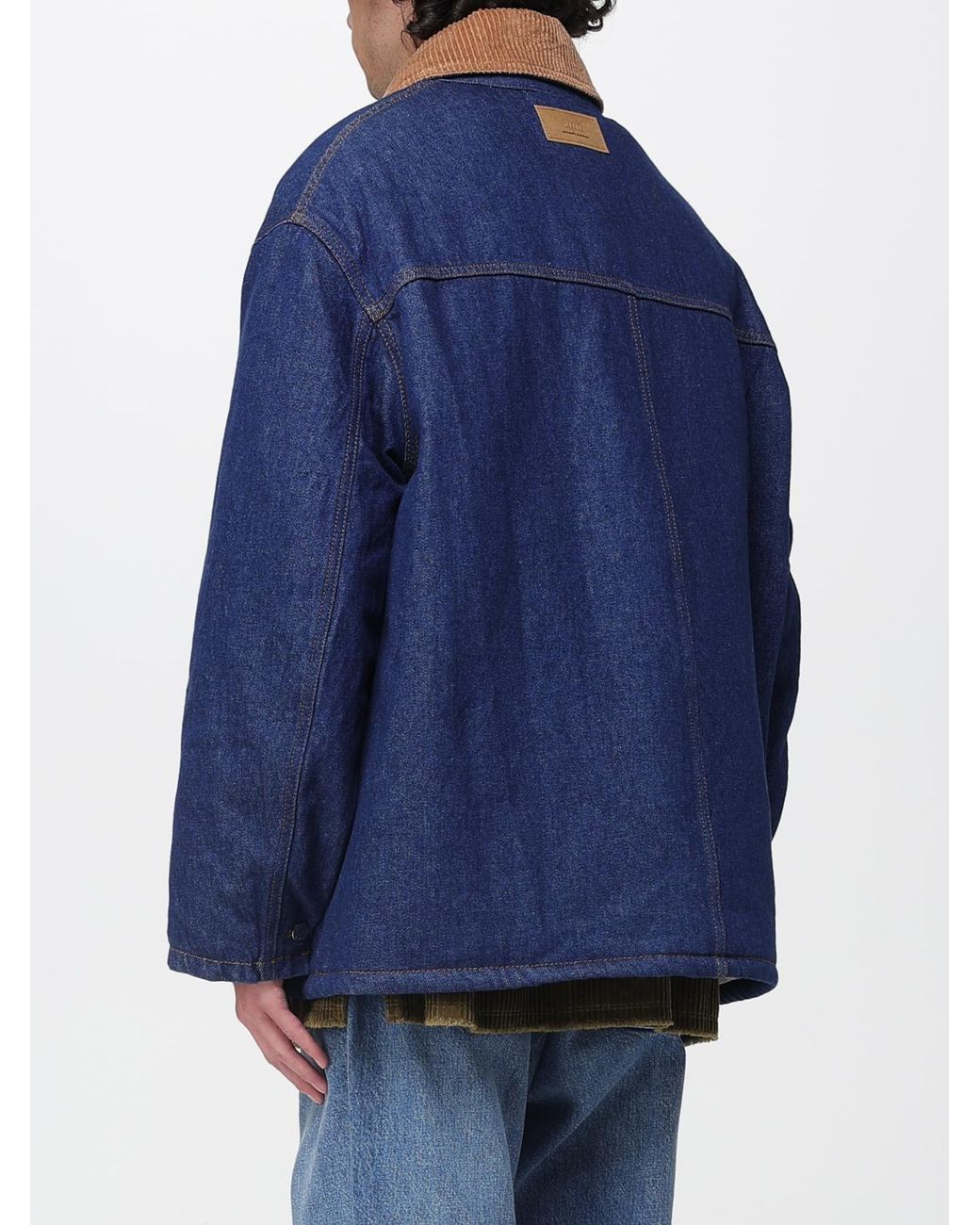AMI Blue Padded Denim Jacket for men