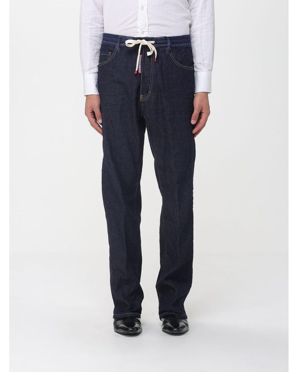 DSquared² Blue Straight Jeans With Drawstring for men