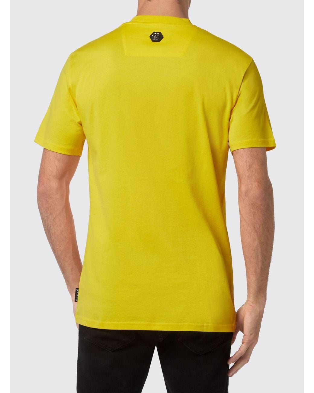 Philipp Plein Yellow Cotton T-Shirt With Crew Neck And Contrasting Logo Print for men