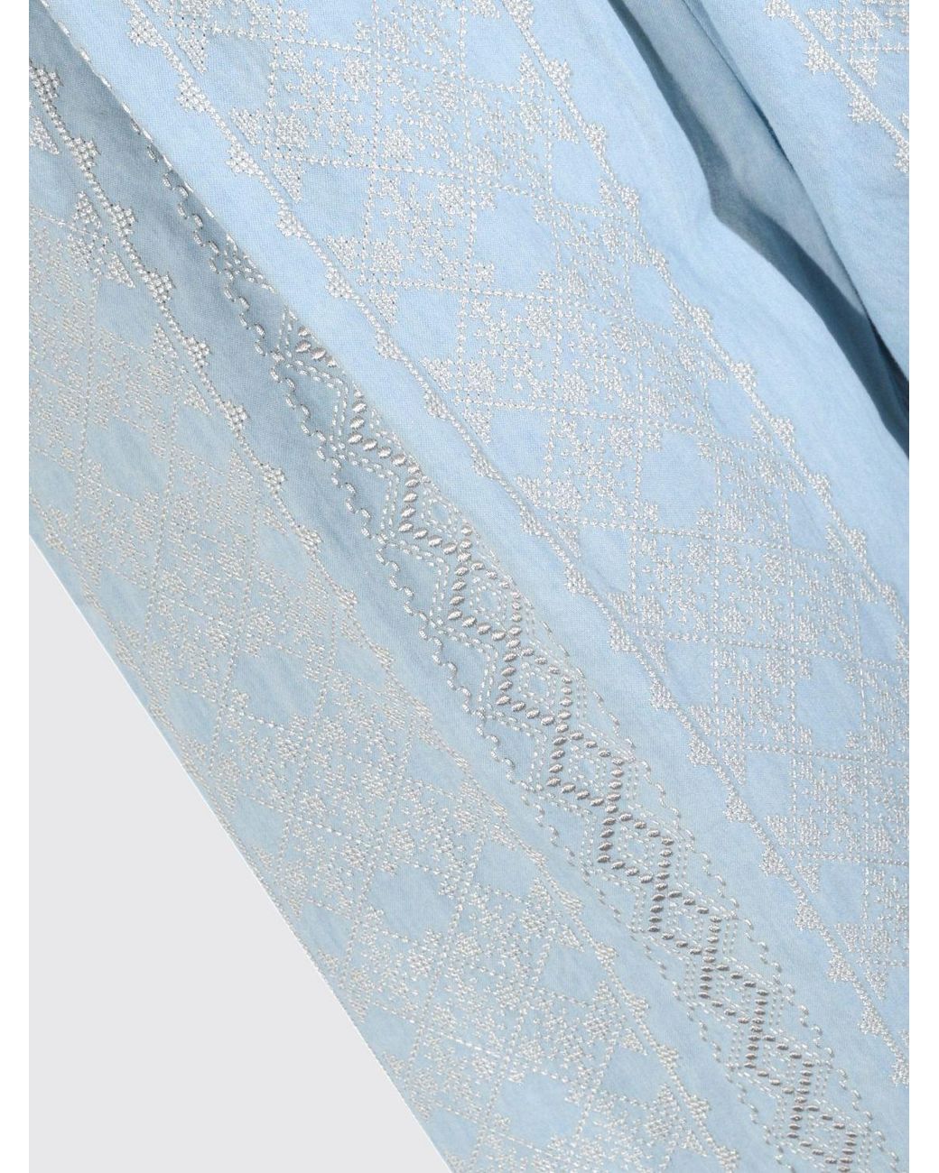 Semicouture Blue Jhonny Embroidered Cotton Palazzo Trousers
