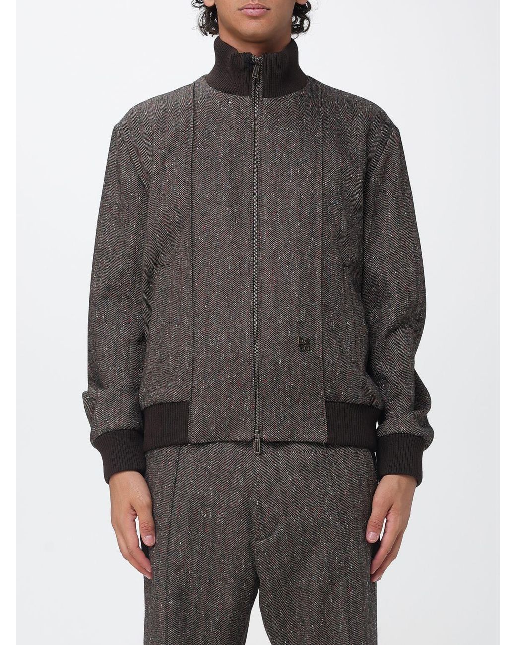 DSquared² Gray Chevron Wool-Blend Bomber Jacket With Turtleneck Collar for men
