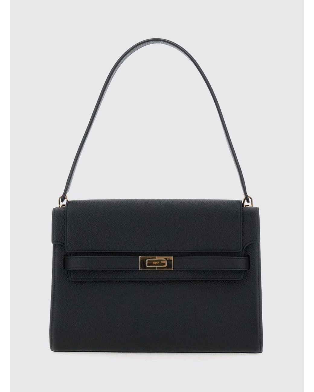 Tory Burch Black Lee Radziwill Grained Leather Shoulder Bag With Engraved Logo