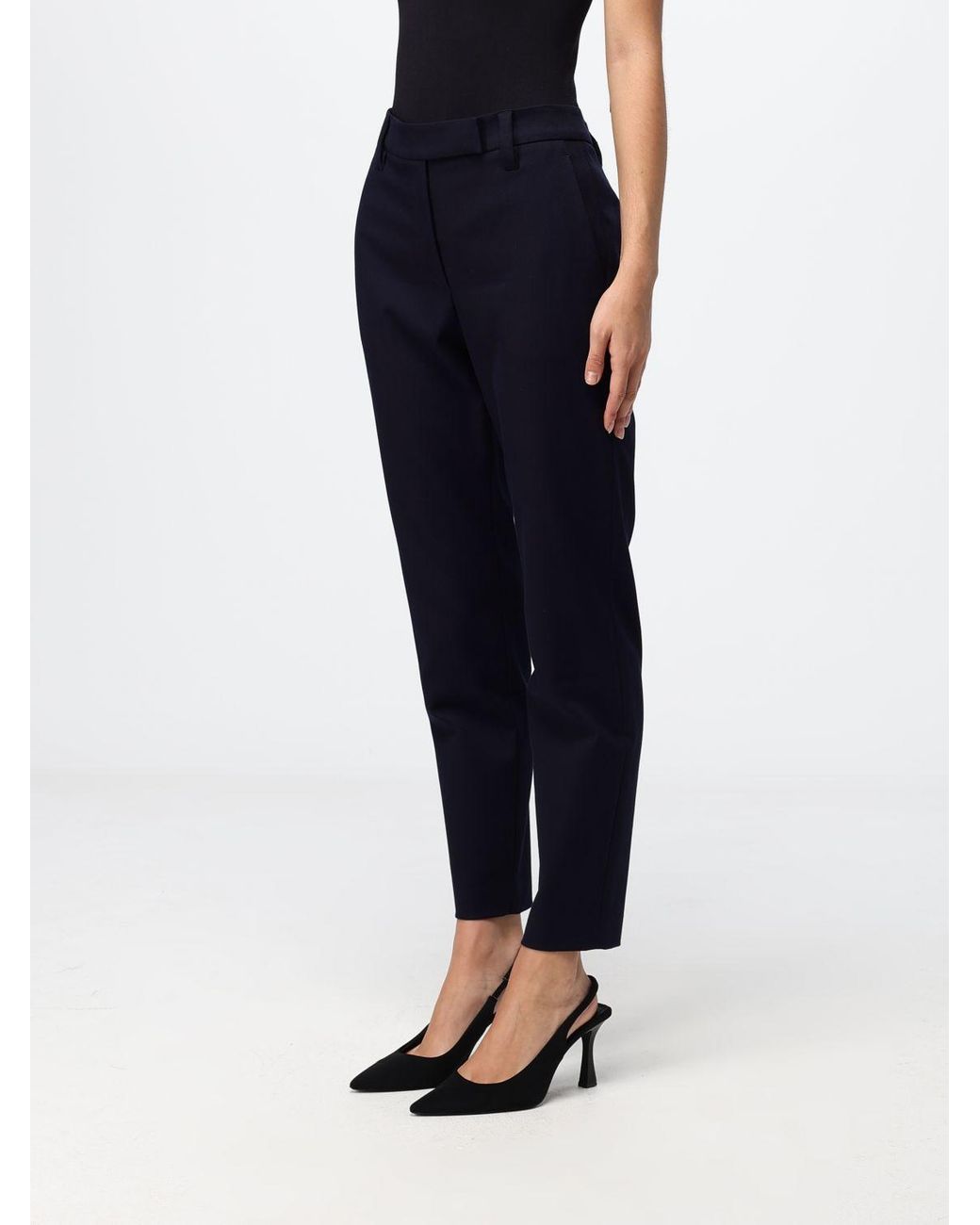 Brunello Cucinelli Blue Skinny Stretch Cotton Trousers With Off-Center Closure