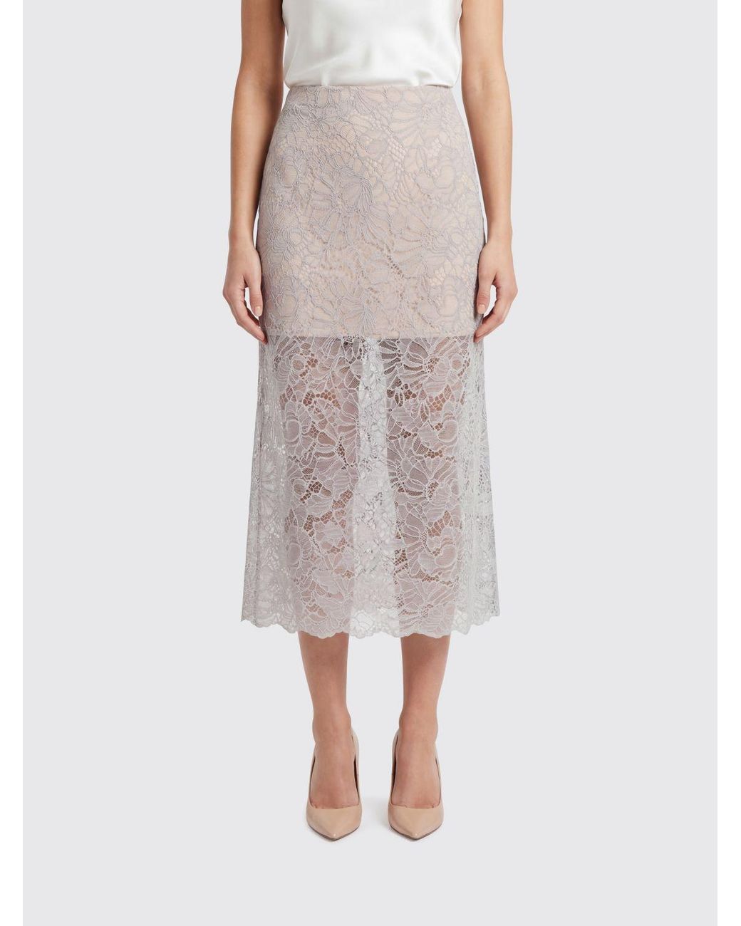 ROTATE BIRGER CHRISTENSEN Gray Lace Midi Skirt