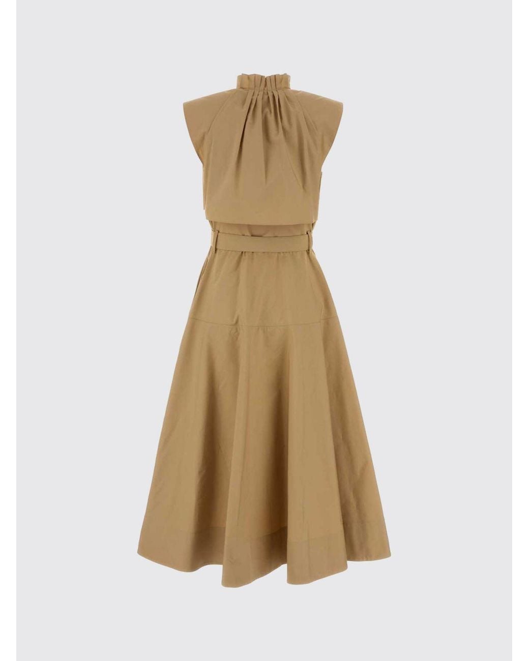 Burberry Natural Sleeveless A-Line Cotton Midi Dress With Belt