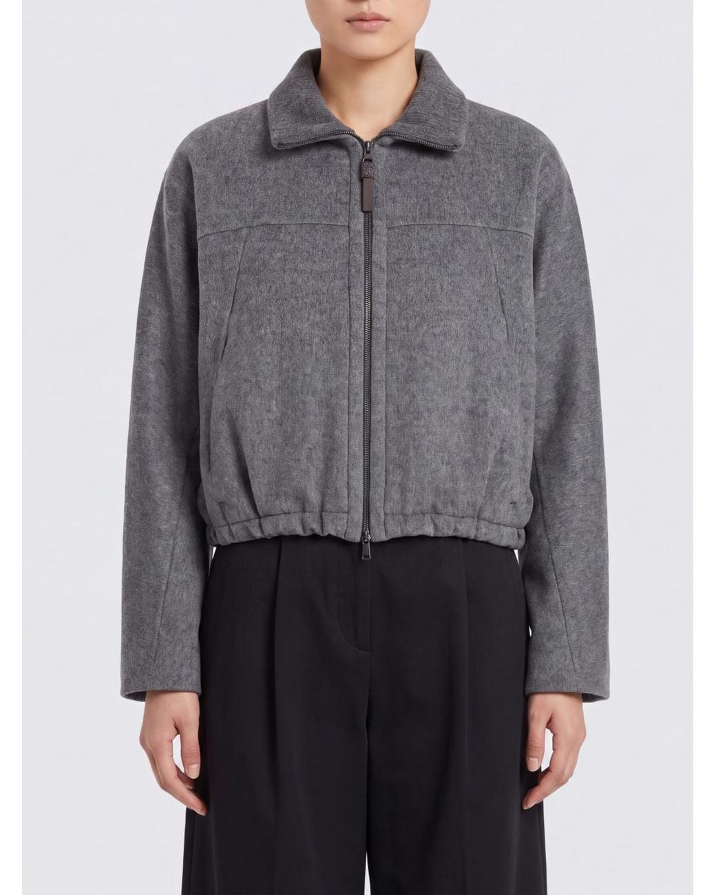 Brunello Cucinelli Gray Virgin Wool Shirt Jacket With Classic Collar And Zip Closure