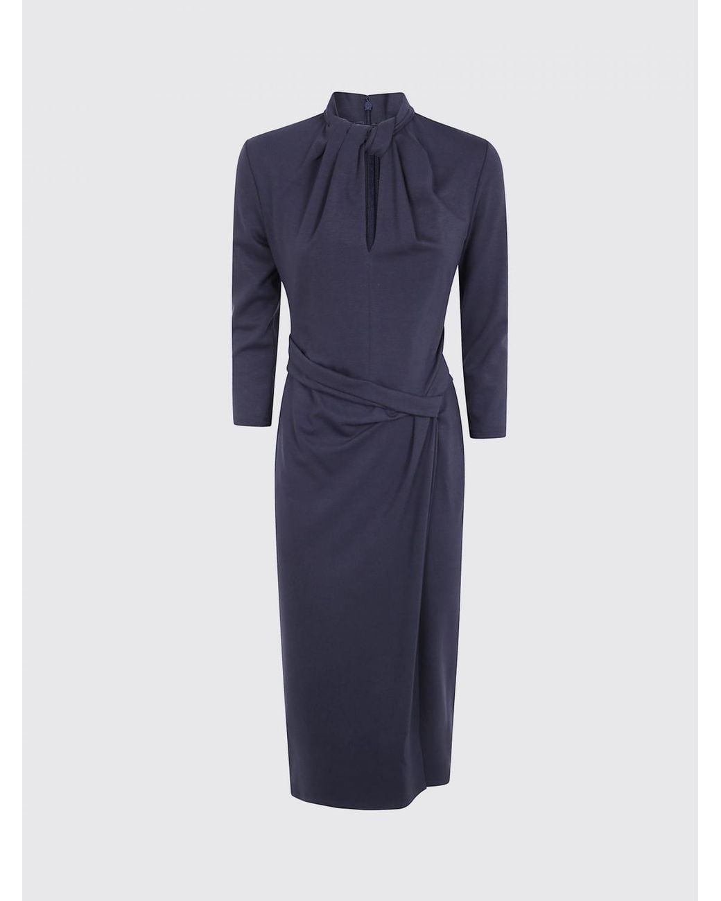 Giorgio Armani Blue Long-Sleeved Midi Sheath Dress