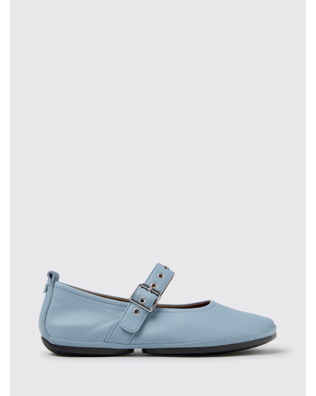 Camper White Right Nina Calfskin Mary Jane Flats With Adjustable Strap