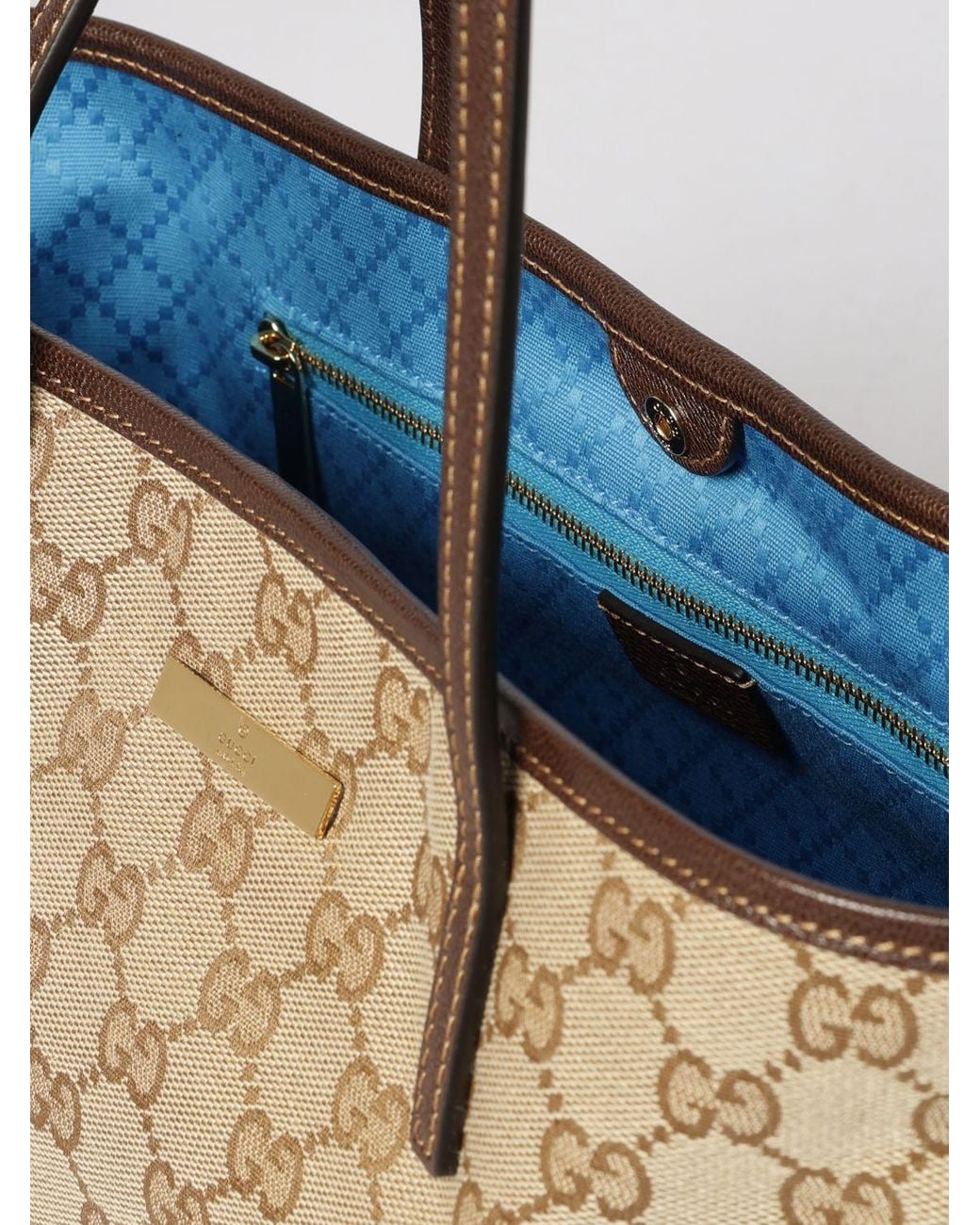 Gucci Natural Tribeca Gg Monogram Jacquard Fabric Shoulder Bag With Double Handles