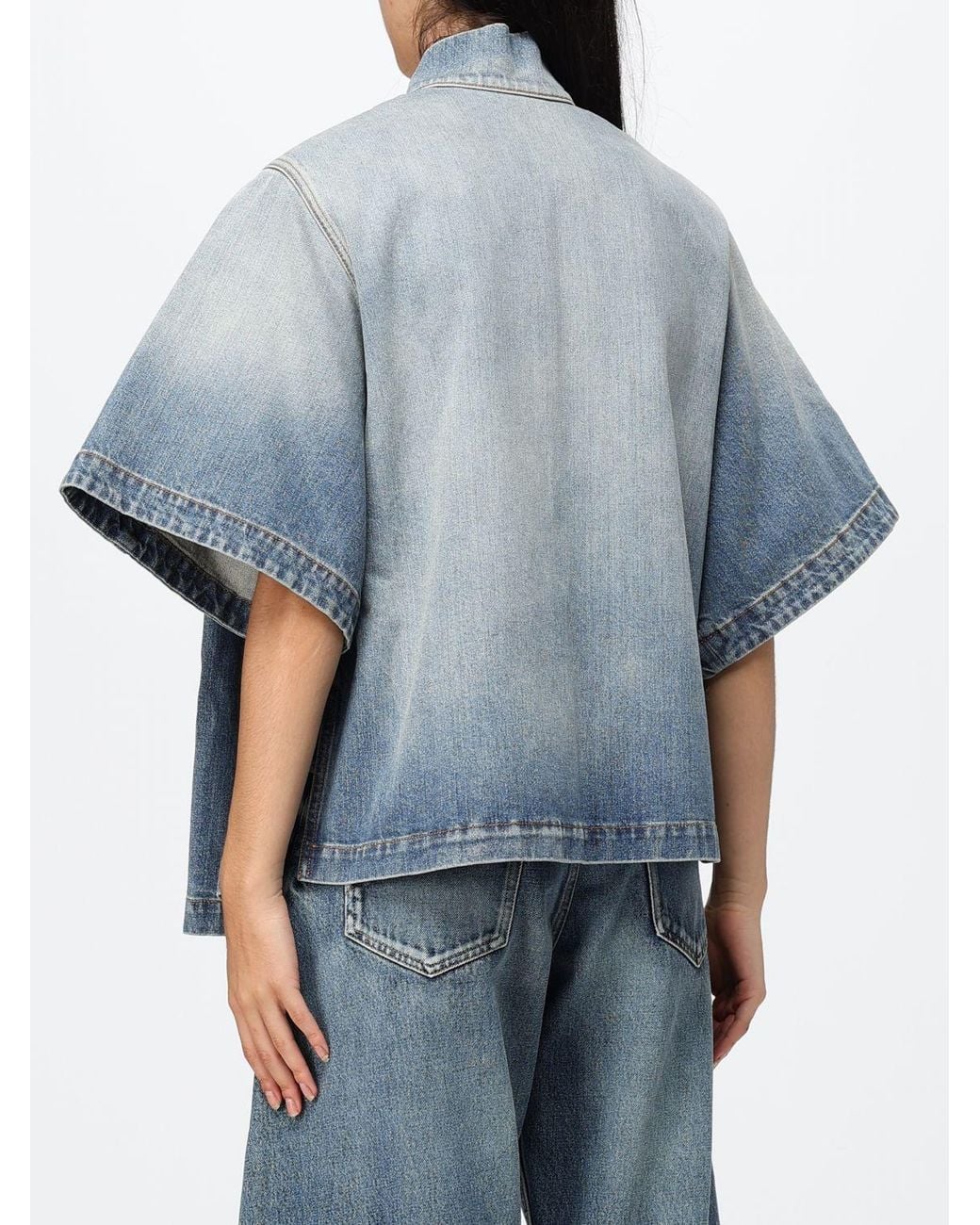 Alaïa Blue Reverse Cropped Jacket With Kimono Sleeves And Shawl Collar