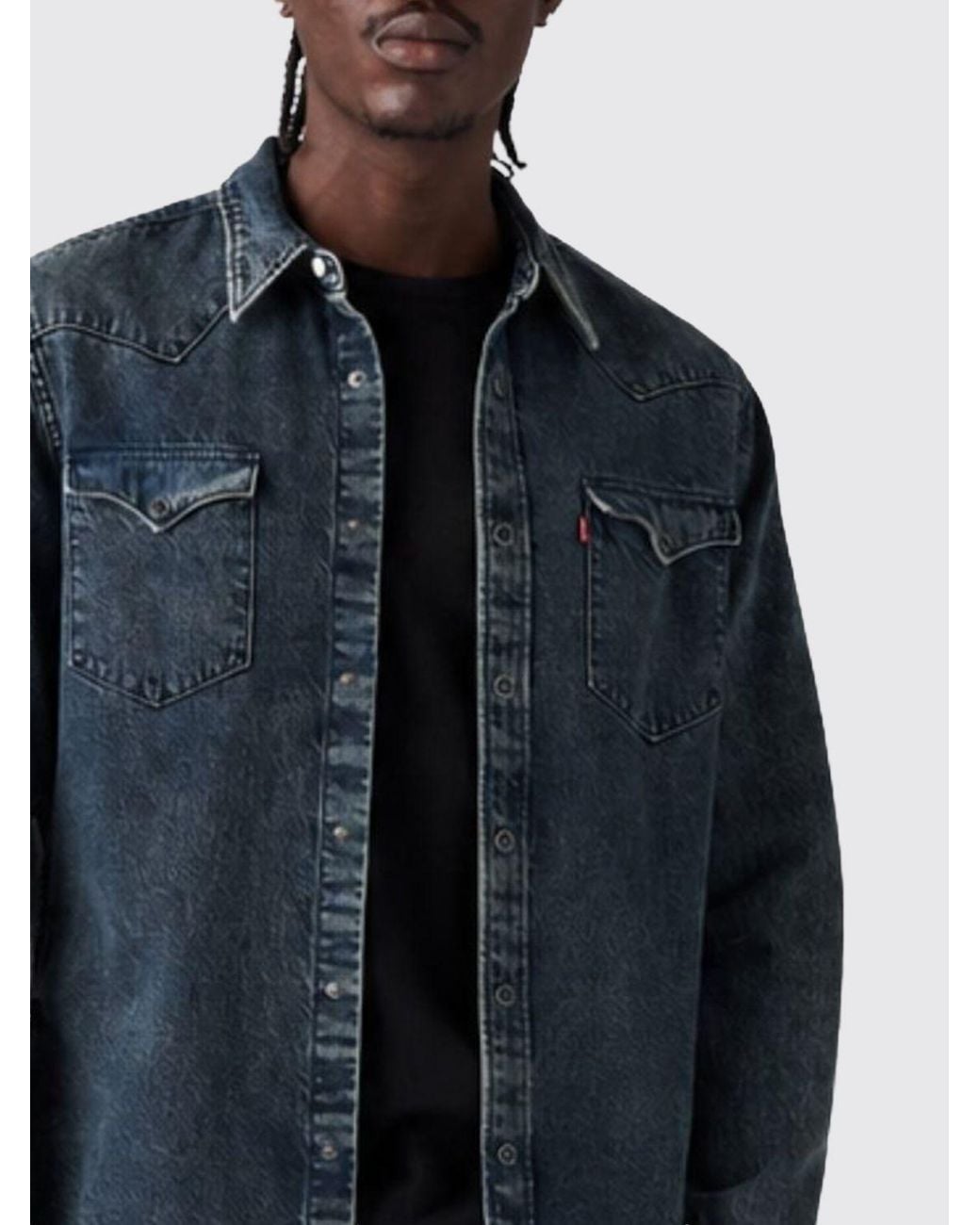 Levi's Blue Barstow Long-Sleeved Cotton Denim Shirt for men