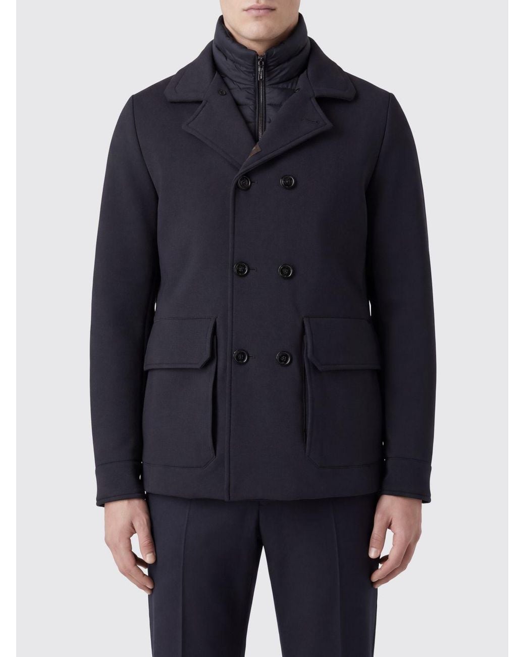 Moorer Blue Short Double-Breasted Coat for men