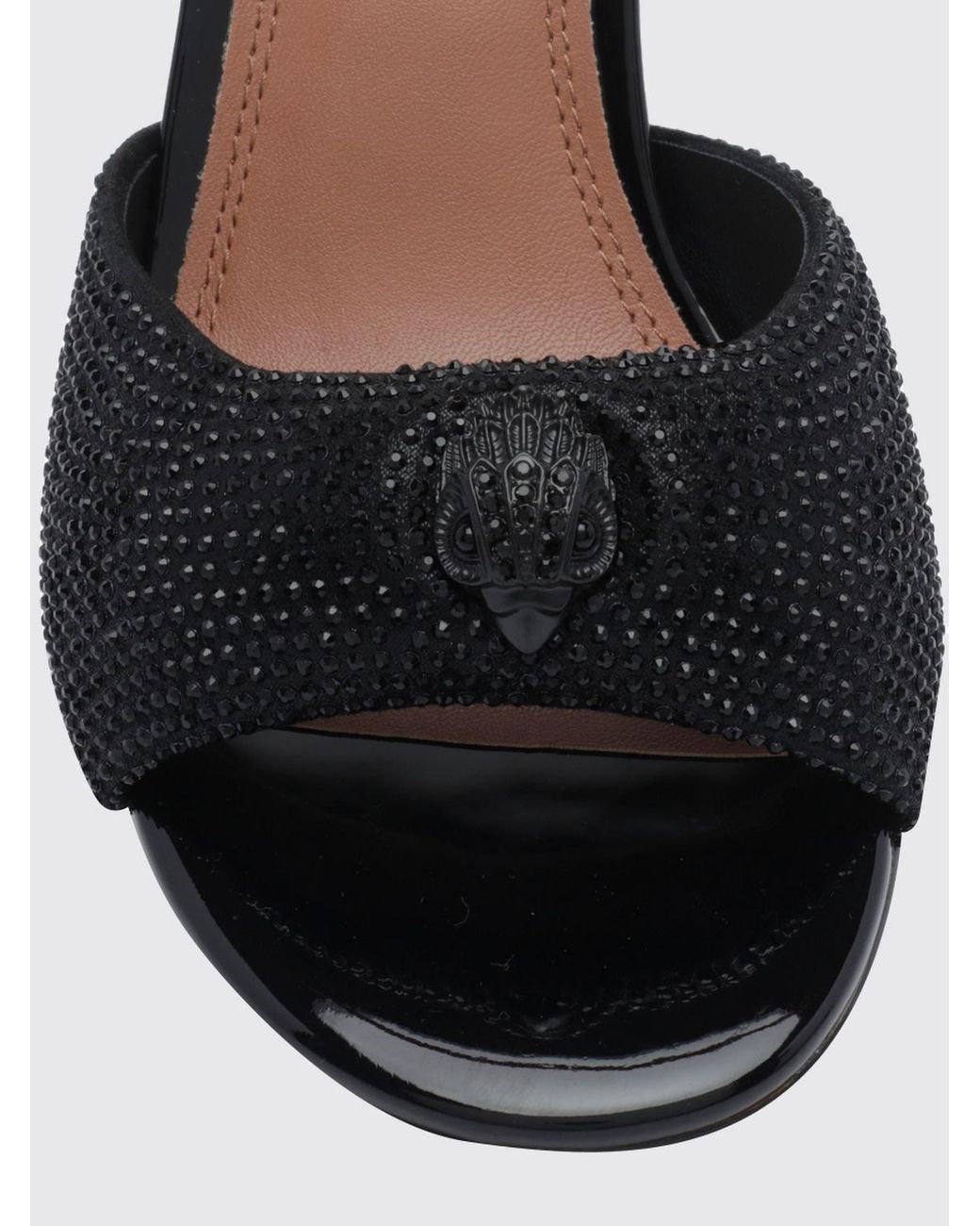 Kurt Geiger Black Oxford Fabric Mules With Rhinestones And A Medium Stiletto Heel