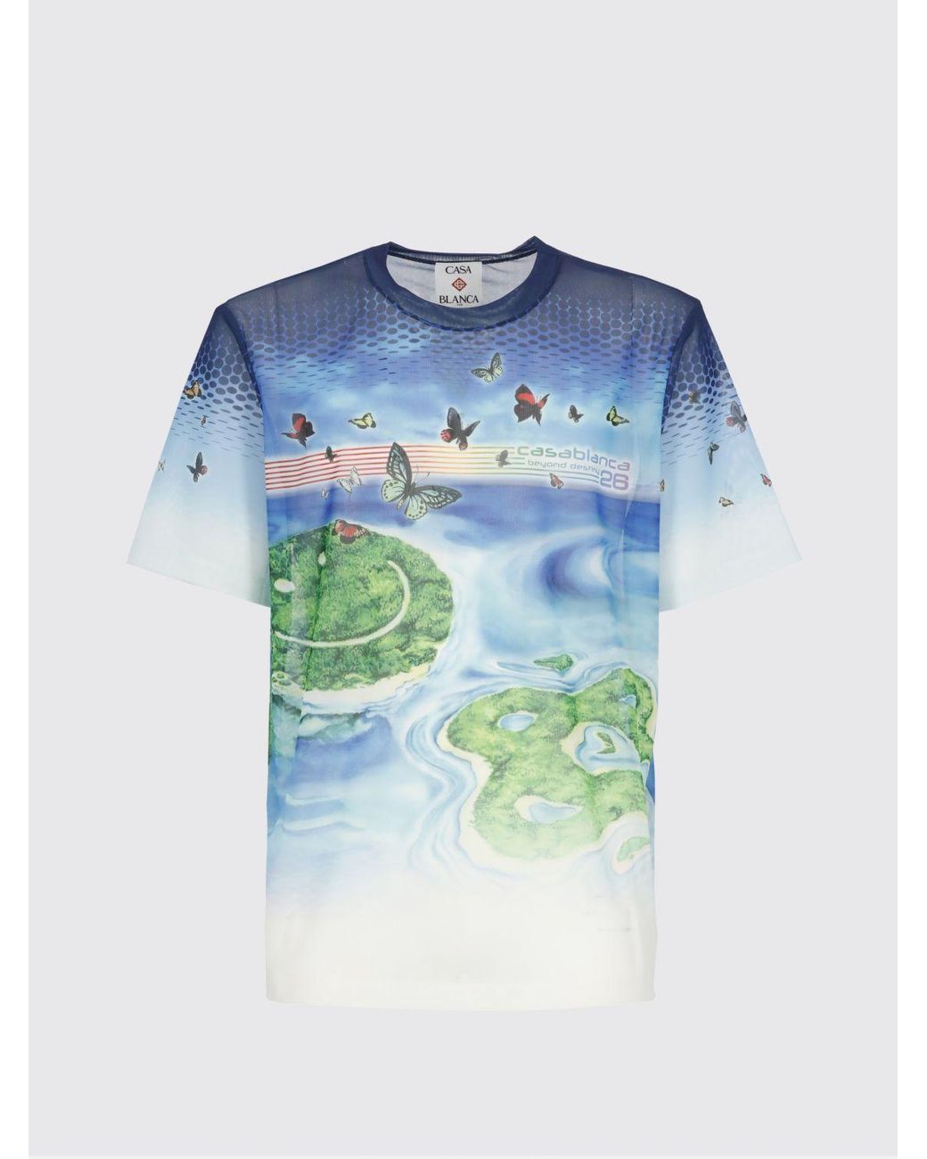 Casablanca Blue Printed Technical Fabric T-Shirt for men