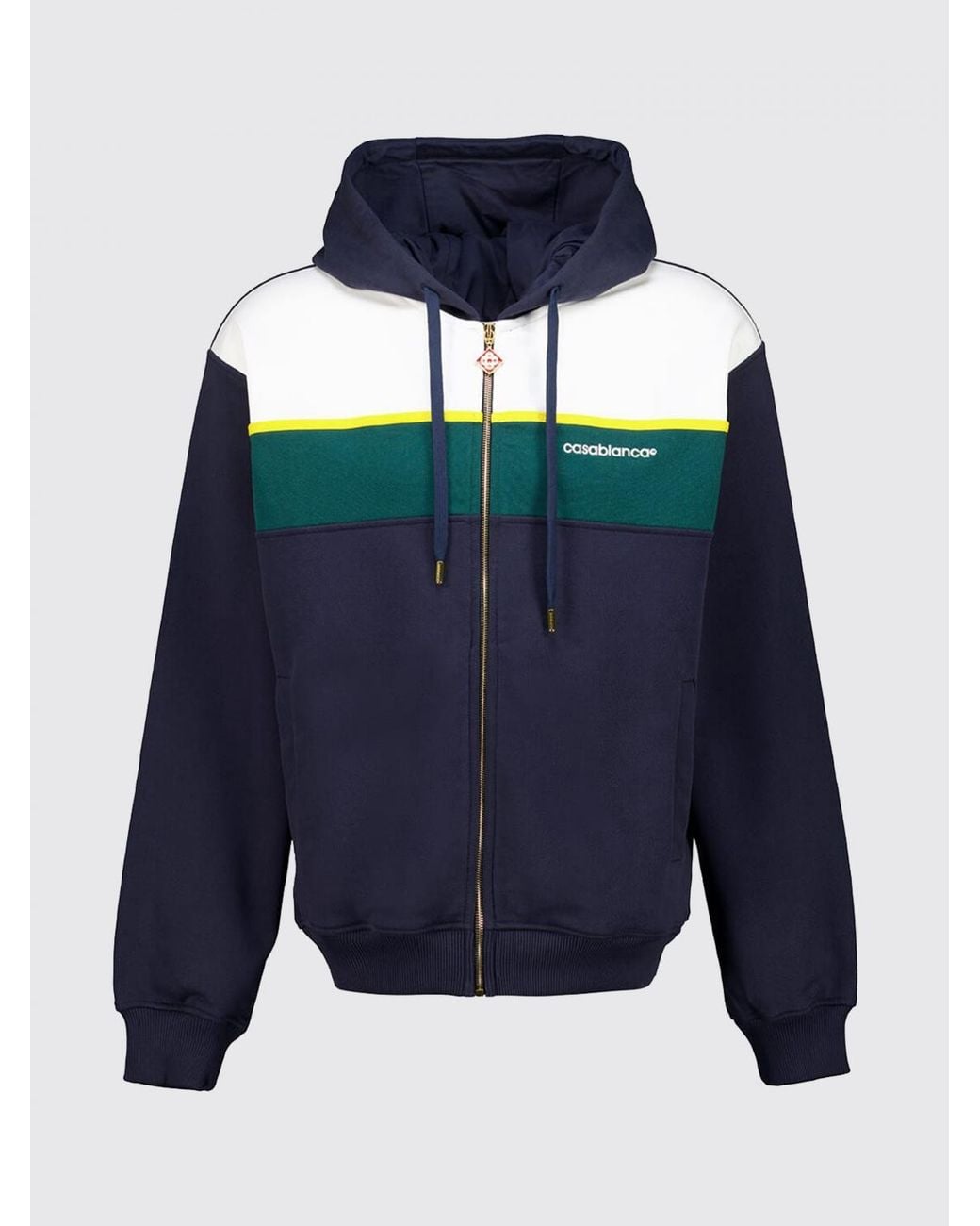Casablanca Blue Striped Organic Cotton Zip-Up Hoodie With Embroidered Logo for men