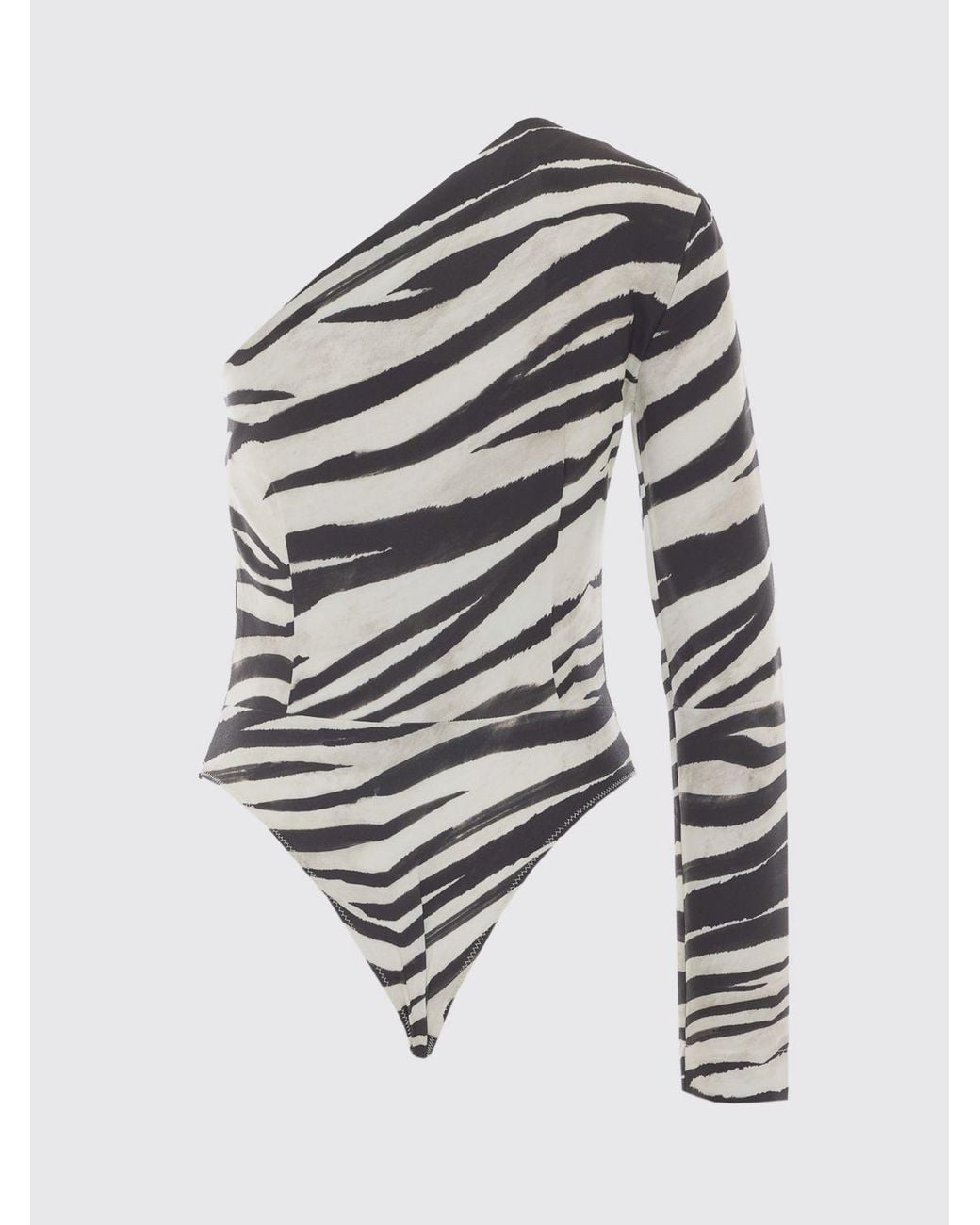 Patrizia Pepe Blue One-Shoulder Zebra-Print Stretch-Jersey Bodysuit