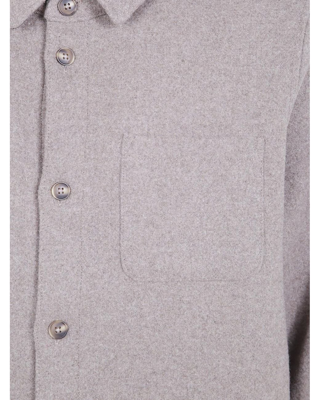 Les Deux Gray Recycled Wool Blend Shirt Jacket With Patch Pockets for men