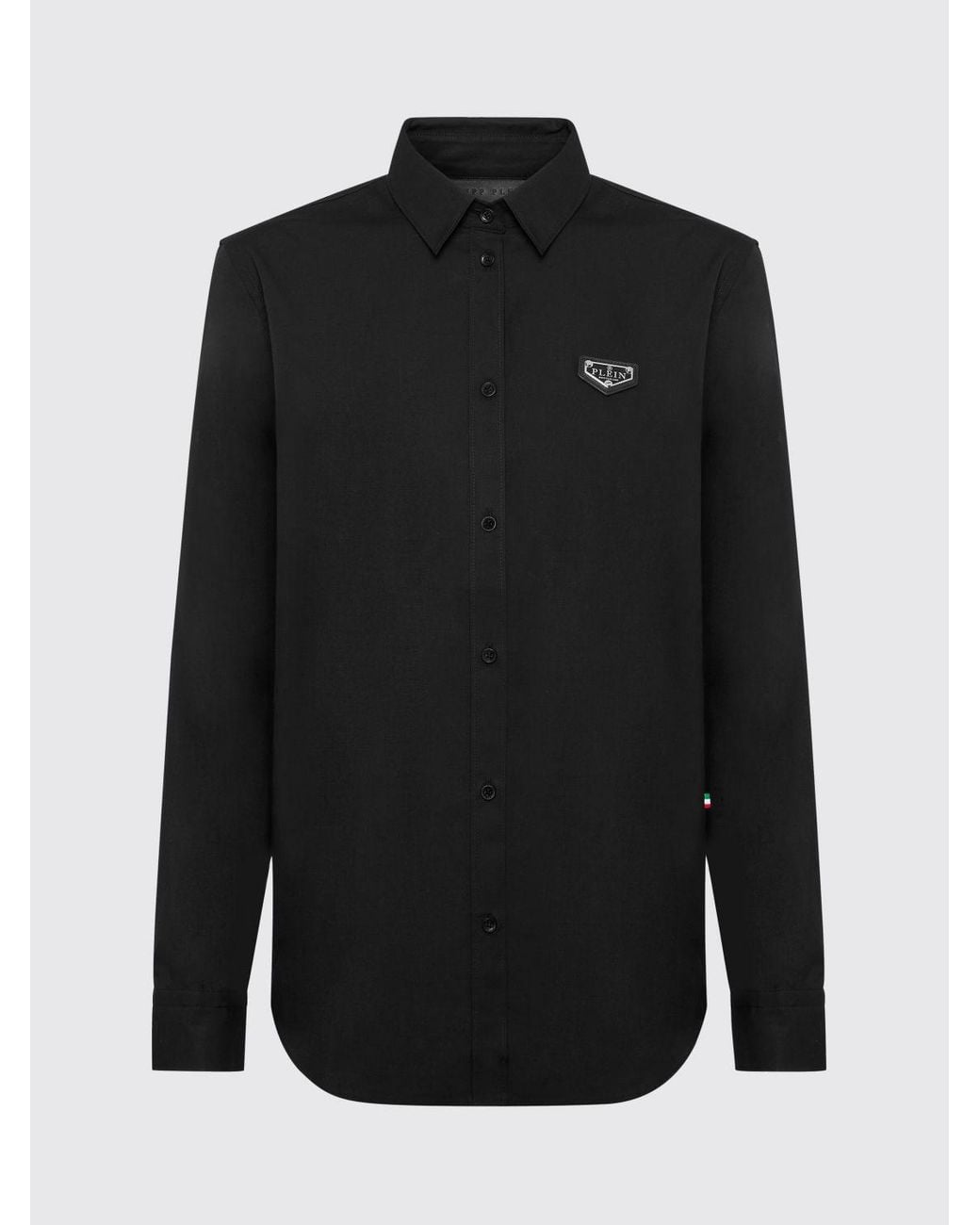 Philipp Plein Black Long-Sleeved Cotton Shirt With Contrasting Logo Detail