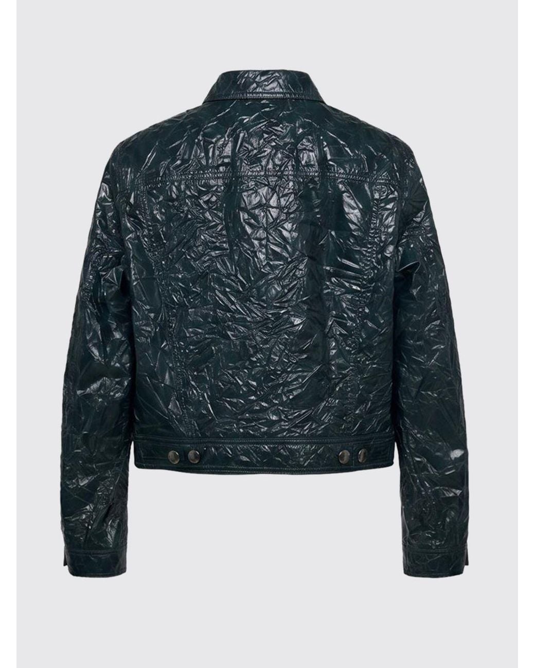 Marni Blue Crinkled-Effect Faux Leather Cropped Jacket With Buttons
