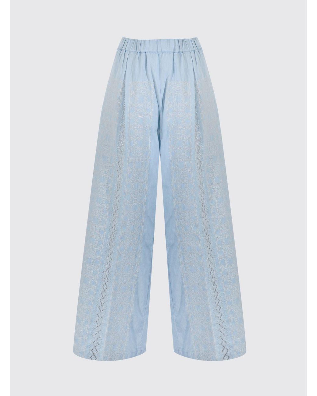 Semicouture Blue Jhonny Embroidered Cotton Palazzo Trousers