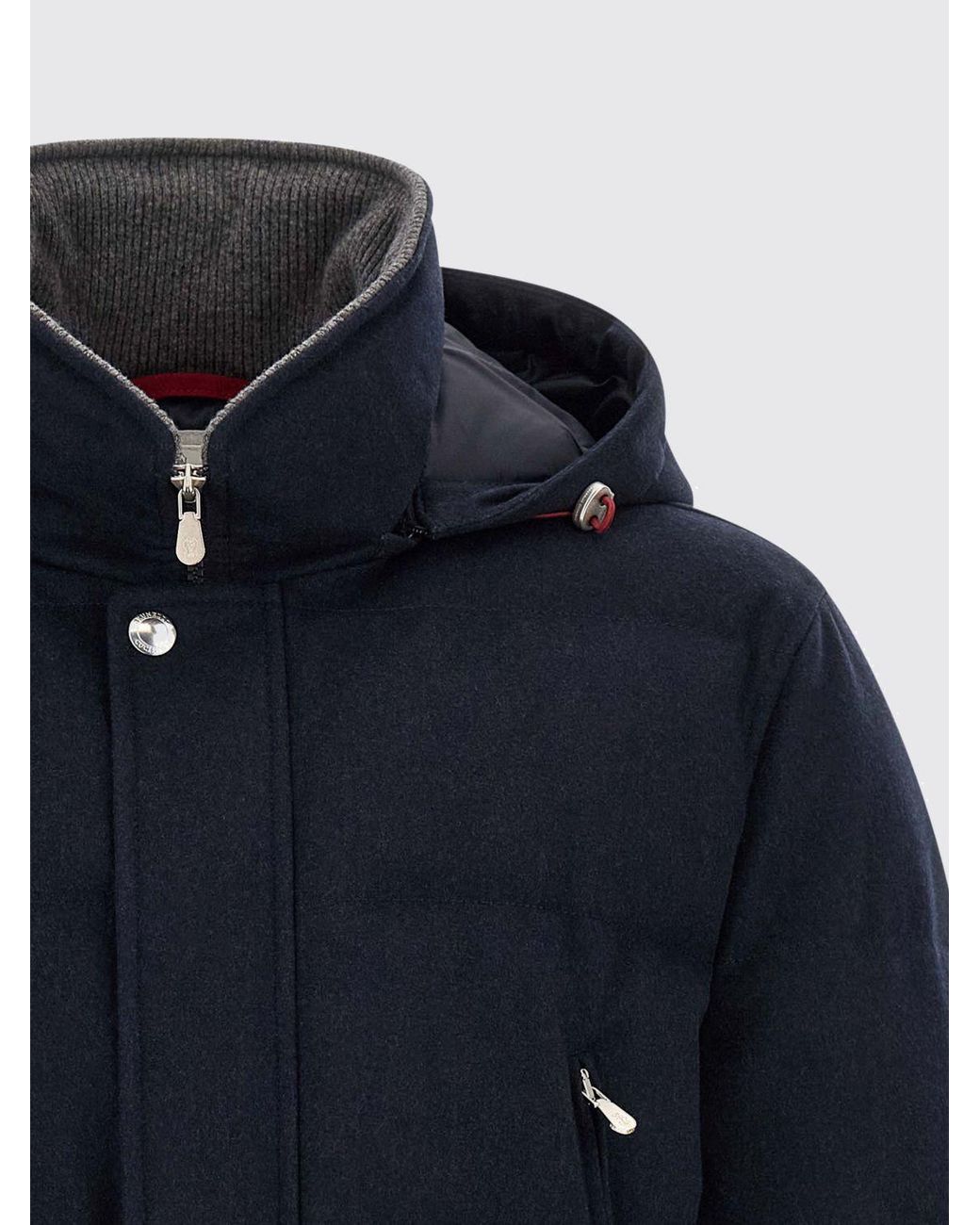Brunello Cucinelli Blue Padded Wool Parka With Detachable Hood for men