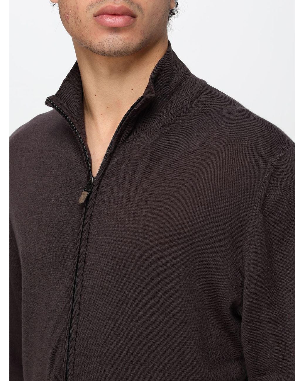 Canali Gray Wool Cardigan Jumper With Turtleneck And Zip Closure for men